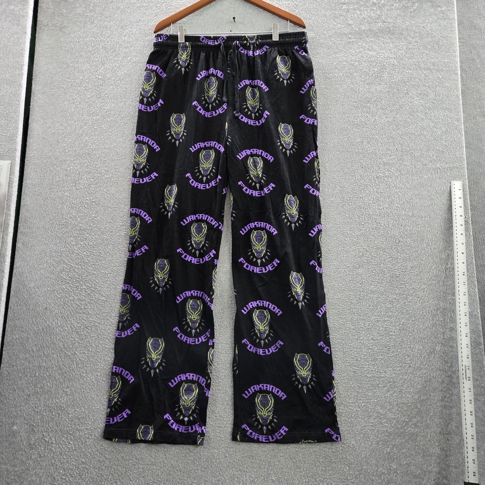 Marvel Men Sleepwear L Black Graphic Panther Pajama Pants 32" Inseam Logo NWT